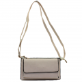 10016- CREAM PU LEATHER TRI POCKET CLUTCH / CROSS BODY BAG